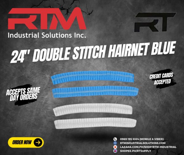 RT Hairnet Blue 24" Double Stitch 100s Per Pack - Image 2