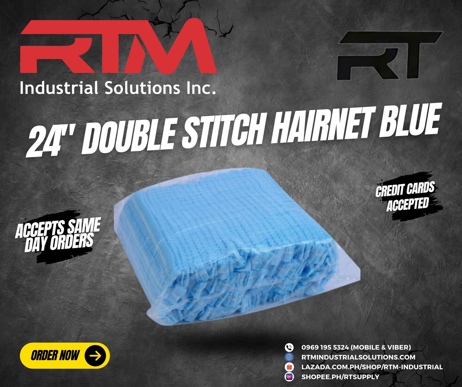 RT Hairnet Blue 24″ Double Stitch 100s Per Pack