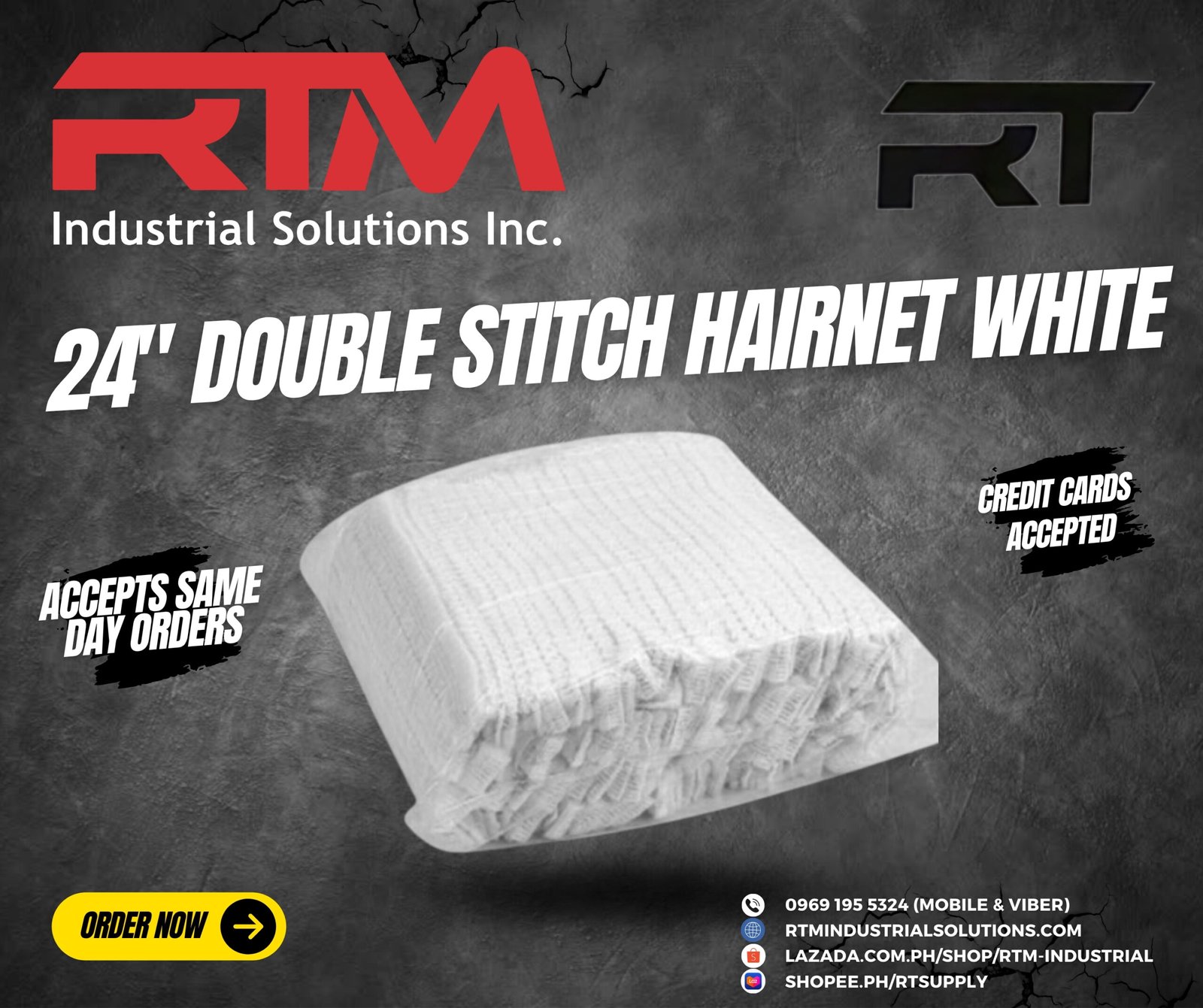 RT Hairnet White 24″ Double Stitch 100s Per Pack