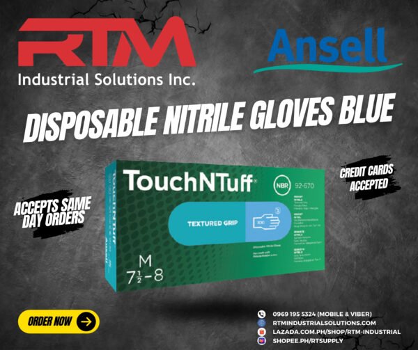 Ansell TouchNTuff 92-670 Chemical Nitrile Gloves Blue