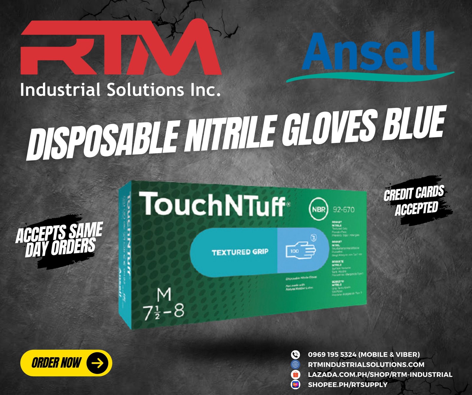 Ansell TouchNTuff 92-670 Chemical Nitrile Gloves Blue